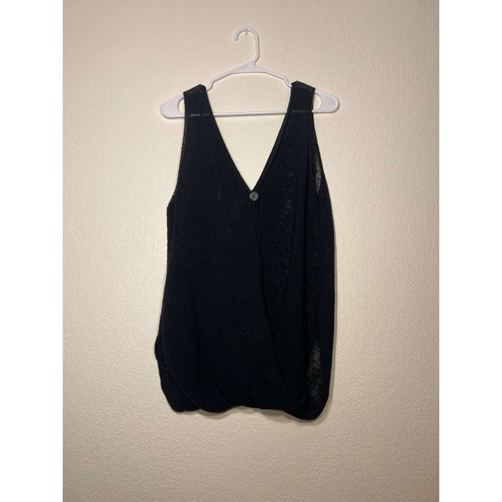 Sarah Pacini S/M? Knit Button Surplice Wrap Sweater Vest Top Black